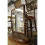 19th cent. Mahogany dressing table mirror with barley twist columns on small bun feet plus bedroom