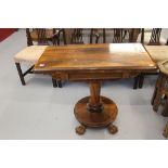 19th cent. Rosewood single pedestal card table carved and shaped apron circular base rising off claw