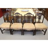 19th cent. Mahogany "Lyre" back dining chairs with Fleur de Lys motif, upholstered seats, squared