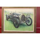 *Rozycky: Oil on canvas - Bugatti open top tourer on grass, unsigned, Framed 37ins. x 27½ins.