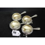 Hallmarked Silver: Rococo style with beaded edge salts x 4 London 1864 plus silver spoons x 4 London