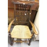 19th cent. North Country spindle back carver chair.