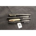 Pens: "The De La Rue" pen, Conway 479, "Swan" self filler, "Sheaffer" with gold plated top.