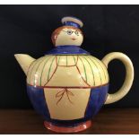 Art Deco: Clarice Cliff rare Bone the Butcher teapot and lid 7ins.