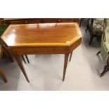 19th cent. Mahogany and satinwood card table, ebony satinwood banded inlay square tapering