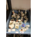 20th cent. Ceramics: Crested china, Arcadian dog, Windsor Castle, The Old Armchair, etc. also West