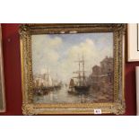 English School: Sailing ships in harbour, unsigned, gilt frame 14½ins. x 13½ins.