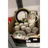20th cent. Ceramics: Crown Staffordshire floral part coffee set - cups and saucers x 6, coffee pot
