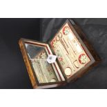 19th cent. Ladies sewing requisites, burr wood etui with bone and French ivory fittings and