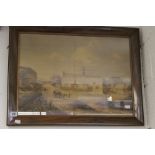 I Braund: 1834 Watercolour 'Village Study', framed and glazed. 23ins x 16ins.