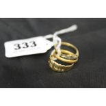 Hallmarked Gold: 22ct wedding band 8g plus 2 diamond rings set in 18ct gold 4½g (approx).