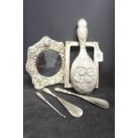 Hallmarked Silver: Photo frames x 2 brush cover and handle, 2 x shoe horns plus a button hook.