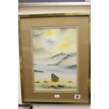 Linda Anne: Watercolour "Seascape and Butterflies" initialed, framed and glazed 9½ins. x 13½ins.