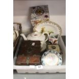 19th/20th cent. Ceramics: Royal Worcester side plates a pair, tea pot, Limoges trinket pot with