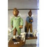 Pop Art: Tin-Tin treen figure with his dog Snowy, a pair 18ins.