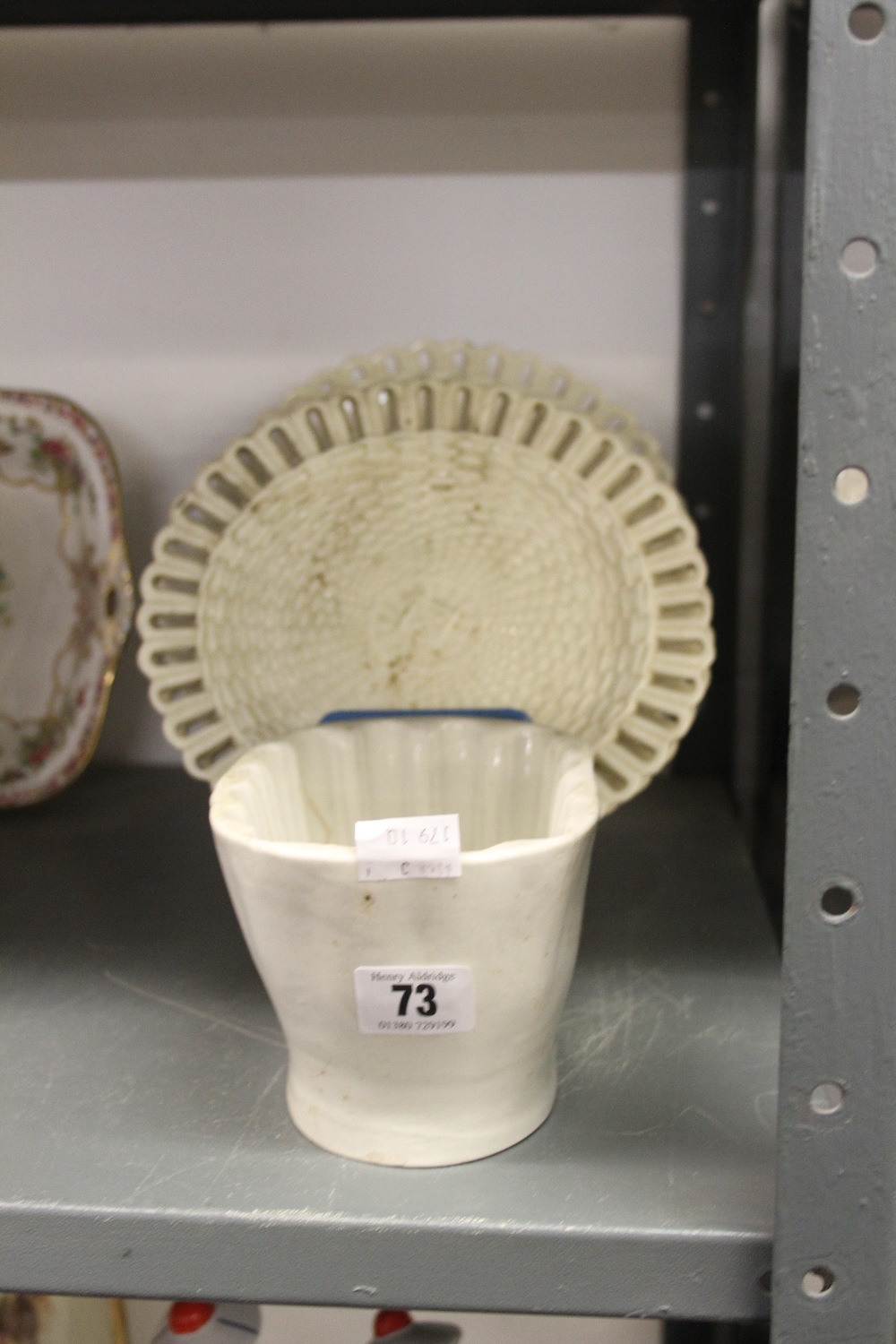 19th cent. Cream ware basket weave ribbon plates x 4 9½ins. plus a late 19th cent. jelly mould.