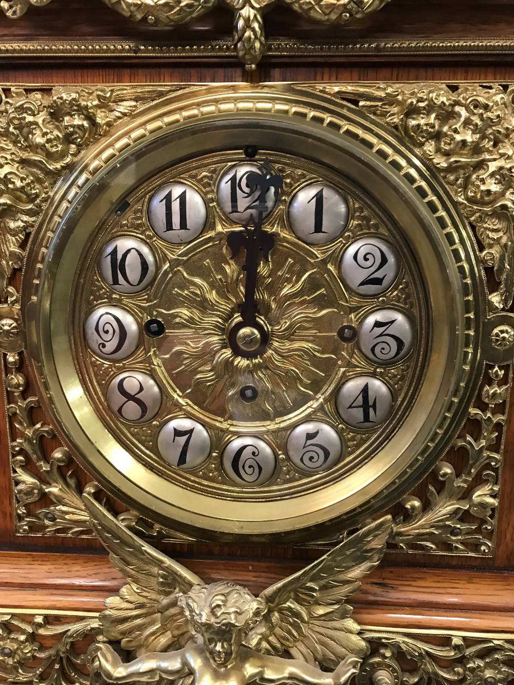 Clocks: Late 19th/20th cent. European oak & gilt brass architectural table clock of large - Image 3 of 4