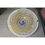 20th cent. Art Glass charger by Caithness with swirl design in white, yellow & blue. 16¼ins