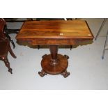19th cent. Rosewood card table, single column on a circular base with quadruped scrolled feet.