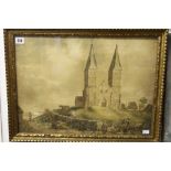 19th cent. English primitive watercolour Reculver (Kent) Church 1807 21ins. x 18ins. framed and