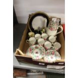 20th cent. Ceramics: Crown Staffordshire floral part coffee set - cups and saucers x 6, coffee pot