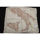 Militaria: RAF Silk escape map of Italy and Sicily, scale 1:1.378000, 10 kilometres to 6.21 miles.