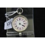 Watches: A ladies silver pendant watch, pink face, black Roman numeral, white & gilt decoration