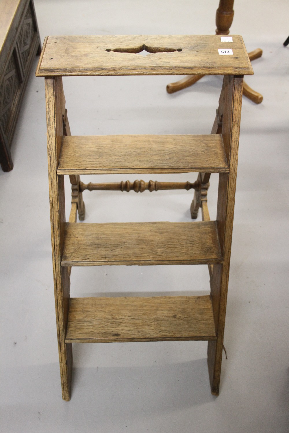 Antiques: 19th cent. Oak library steps. Approx. Height: 2ft. 8¼ins.