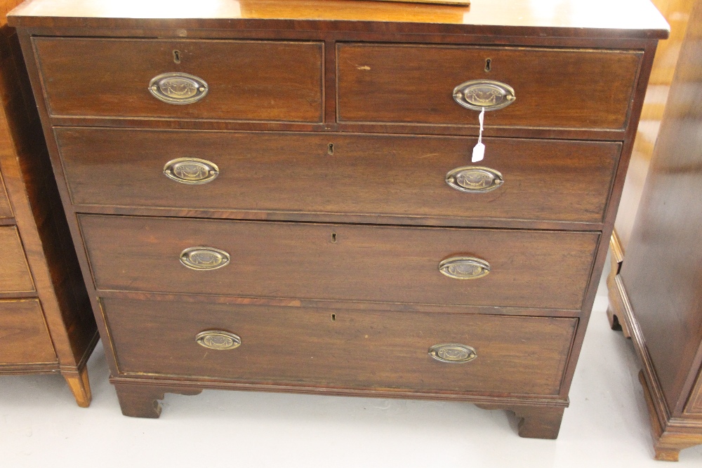 19th cent. Mahogany 2/3 chest of drawers on cock beaded drawer fronts bracket supports 43ins. x 40½