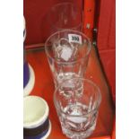 19th cent. Glass facet cut Porter or mild beer glasses (2) plus later whiskey tumbler.