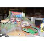 Toys: Matchbox Tracy Island with Diecast Thunderbirds 1-4 (unboxed). Plus 2 unrelated Thunderbirds