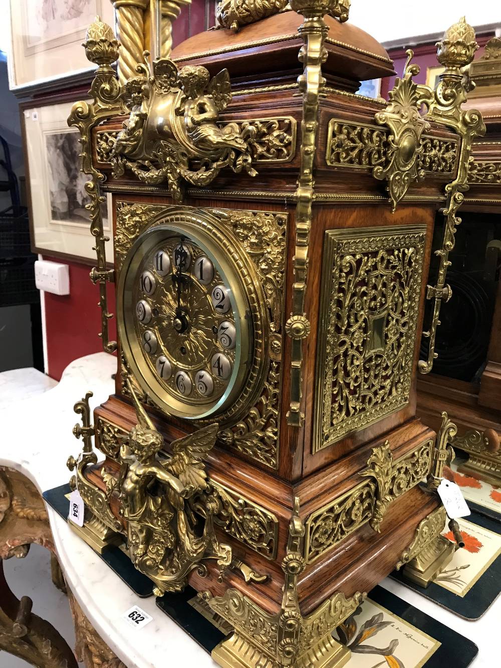 Clocks: Late 19th/20th cent. European oak & gilt brass architectural table clock of large - Image 2 of 4