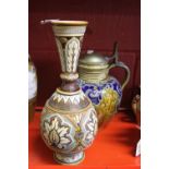 19th cent. German stoneware, Merkelbach Grenzhansen lidded pitcher, floriate decoration 11ins.