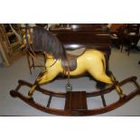 20th cent. Mahogany Whittingham large bow rocking horse "Scumbles". Saddle & tack leather plus