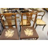 Early 19th cent. Oak splat back dining chairs with upholstered seats - a pair. Victorian ebonised
