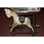 20th cent. Toys: Child's rocking horse, glass eyes, real horsehair mane & tail, leatherette saddle