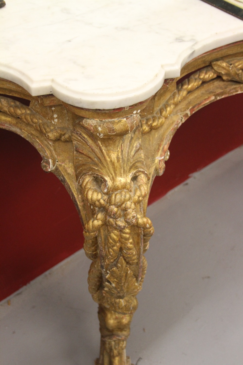 Antiques: Superb mid 19th cent. continental rococo revival gilt wood console table, the serpentine - Image 3 of 3