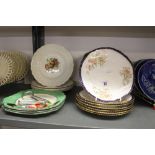 20th cent. Ceramics: Aynsley dessert service, 7 plates and a comport, 5 Spode, Copeland plate,