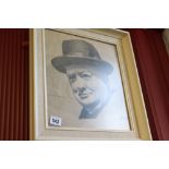 English School ink wash portrait of Winston Churchill completed in North Africa in 1941 by a