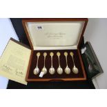 Hallmarked Silver and gilt Sovereign spoon collection boxed with booklet and certificate of