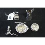 Hallmarked Silver: Objects of virtu, miniature items, bobbin chair marked 925, ewer with a Watteau