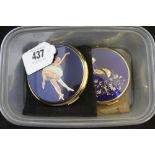 20th cent. Compacts: Stratton blue enamel Peahen plus another depicting ballet dancers possibly