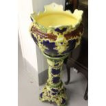 19th cent. Minton style Majolica Jardiniere and stand. Royal blue ground with heavily stylised Art