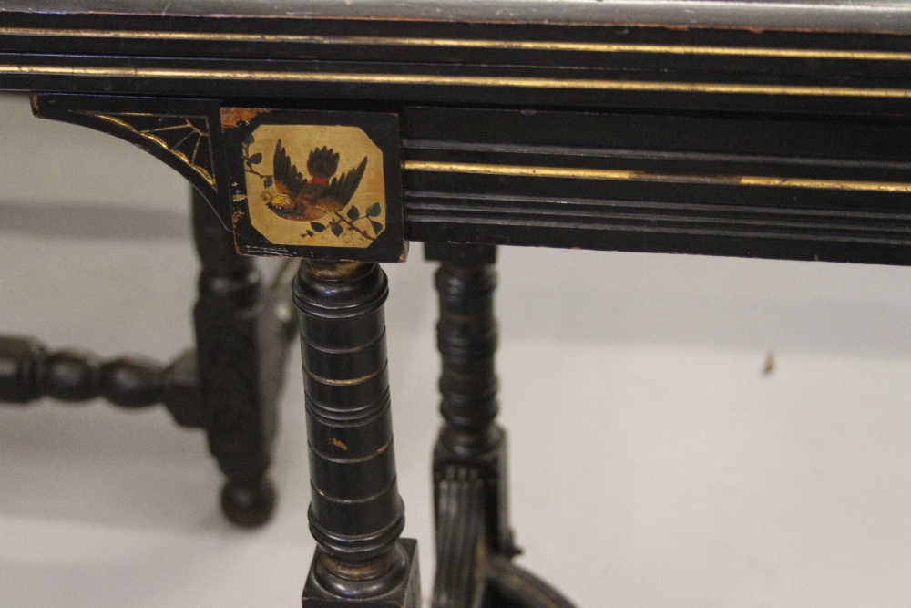 Late Victorian ebonised card table, circa 1885, the hinged rectangular top with a canted edge - Image 2 of 2