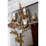 Antiques: 20th cent. French fire branch chandelier with crystal droplets. Plus a pair of gilt