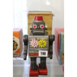 Toys: Japanese tin plate Horikava Gear Robot with original box. 9ins.