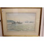 John Chamberlain watercolour of steam yacht off The Needles, Isle of Wight with Royal Society of