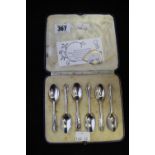 Hallmarked Silver Mappin and Webb coffee spoons, Sheffield plus a walnut opener. 1¾oz.