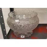 20th cent. Lead glass wheel diamond bright cut fruit bowl on integral stand. 12ins. diameter x 8¼