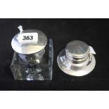 Hallmarked Silver: Inkwell (no liner) plus a glass inkwell with silver collar & cap. Both